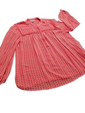 Lucky Brand Sheer Beaded Boho Peasant Blouse Orange Flowy Loose Womens Medium
